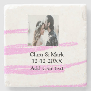 Simple minimal pink glitter add your text name yea stone coaster