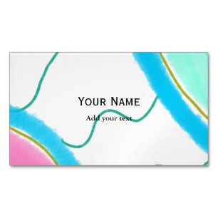 Simple minimal pink green watercolor add name text Magnetic business card