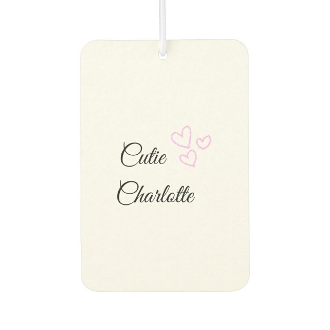 simple minimal pink heart glitter sparkle add name car air freshener (Front)