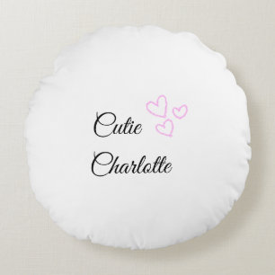 simple minimal pink heart glitter sparkle add name round cushion