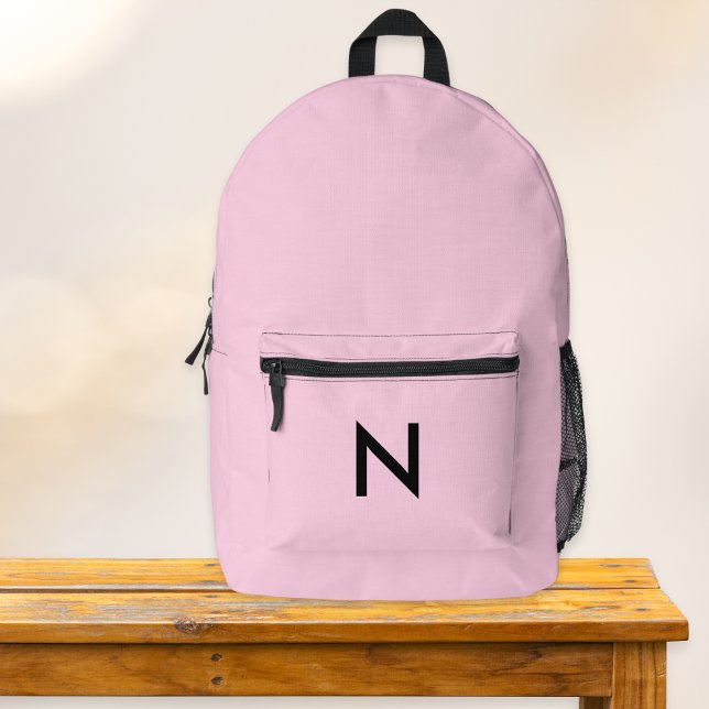 Simple Minimal Pink Monogrammed Cute School Printed Backpack (A stylish pink backpack to personalize with the recipient's initial as a monogram)