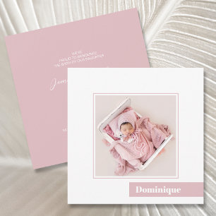 Simple Minimal Pink Photo Birth Announcement