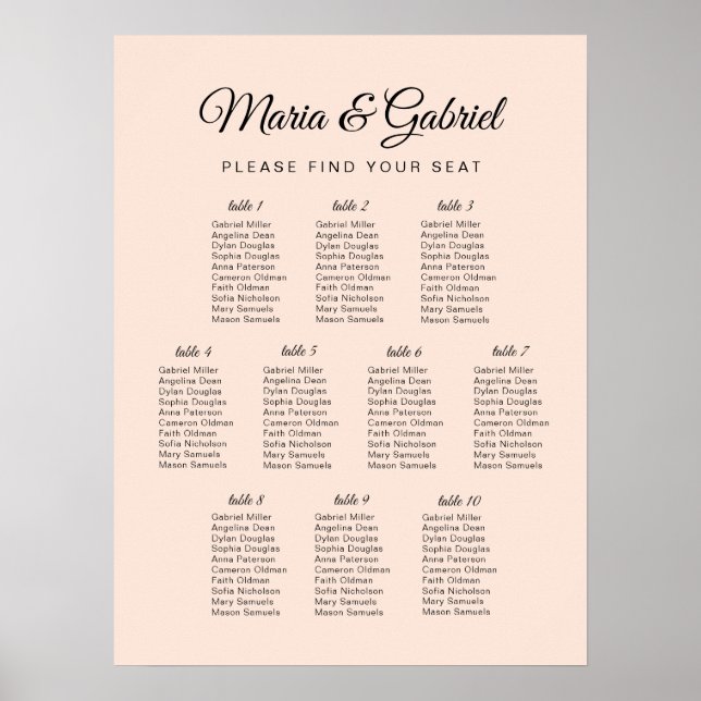 Simple minimal. Pink Wedding Seating Chart (Front)