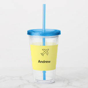 Simple minimal plane travel add your name beach fl acrylic tumbler