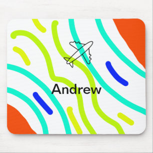 Simple minimal plane travel add your name beach fl mouse mat