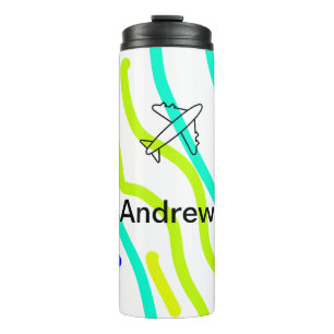 Simple minimal plane travel add your name beach fl thermal tumbler