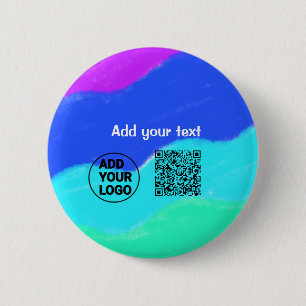 Simple minimal q r code add logo scan code name te 6 cm round badge