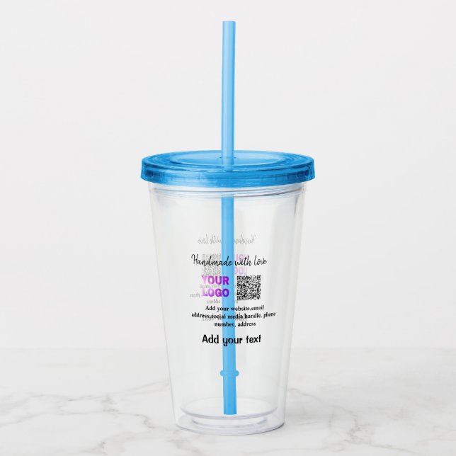 Simple minimal q r code add logo scan code name te acrylic tumbler (Front)
