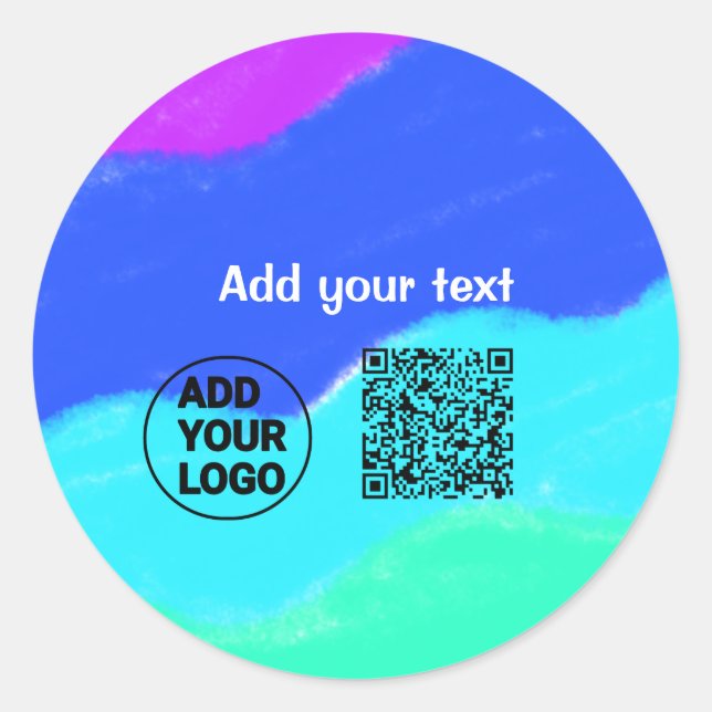 Simple minimal q r code add logo scan code name te classic round sticker (Front)