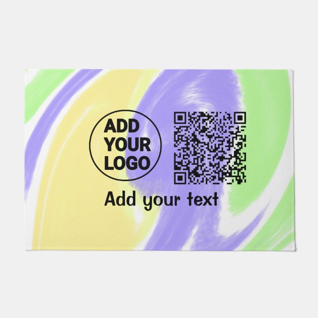 Simple minimal q r code add logo scan code name te doormat (Front)