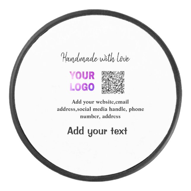 Simple minimal q r code add logo scan code name te hockey puck (Front)