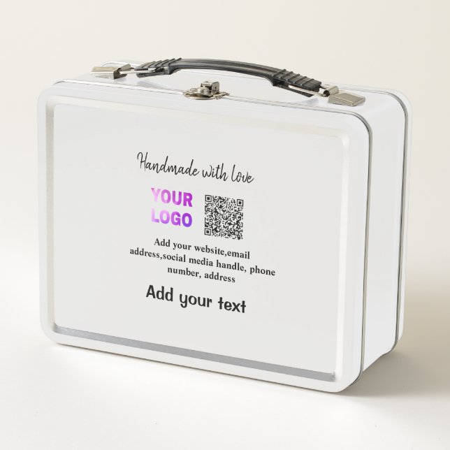 Simple minimal q r code add logo scan code name te metal lunch box (Front)