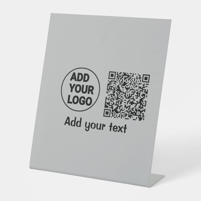 Simple minimal q r code add logo scan code name te pedestal sign (Front)