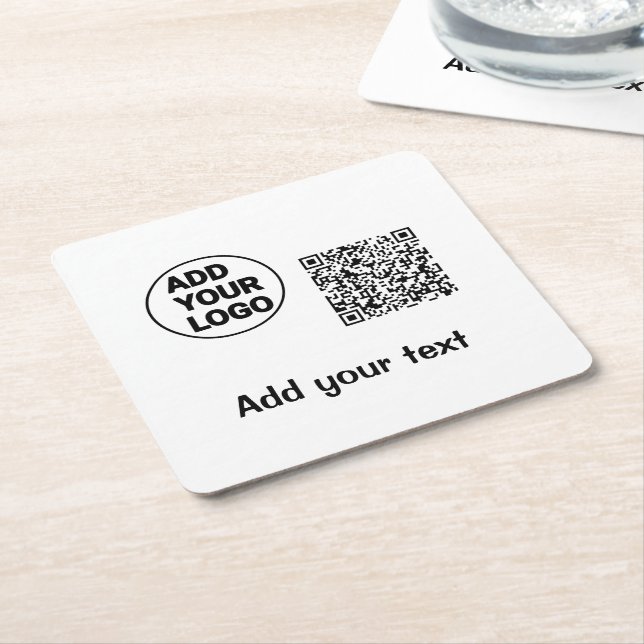 Simple minimal q r code add logo scan code name te square paper coaster (Angled)