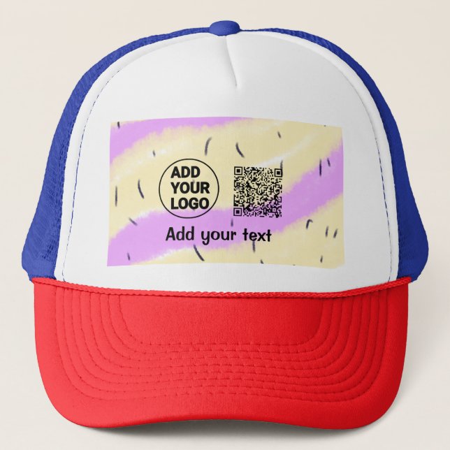 Simple minimal q r code add logo scan code name te trucker hat (Front)