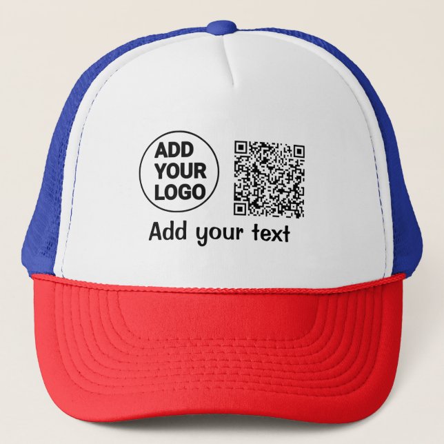 Simple minimal q r code add logo scan code name te trucker hat (Front)