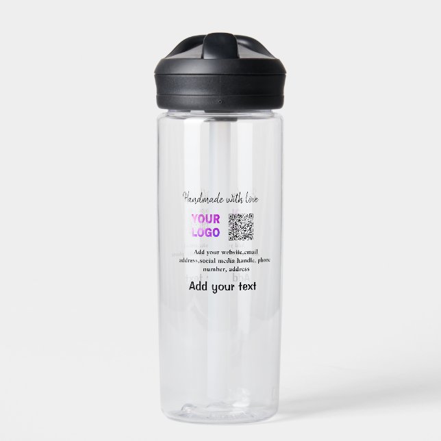 Simple minimal q r code add logo scan code name te water bottle (Front)