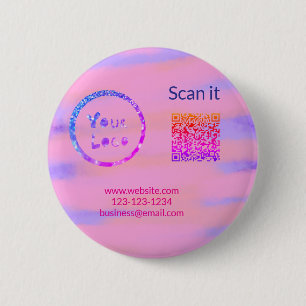 Simple minimal q r code add logo scan code name we 6 cm round badge