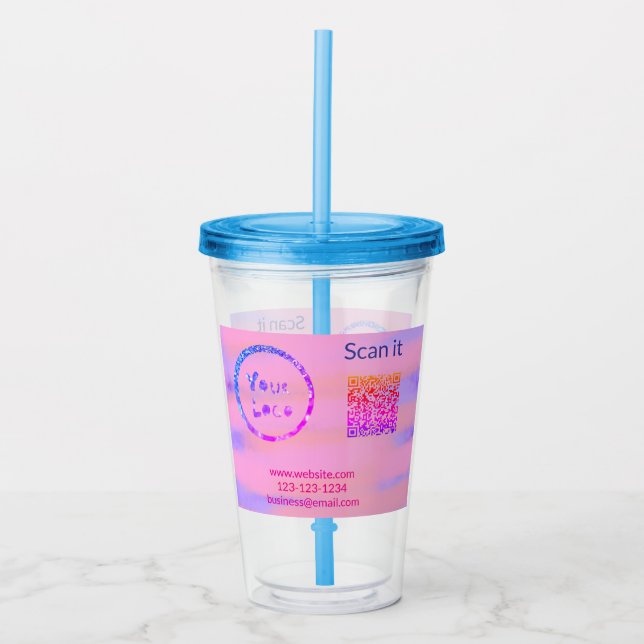 Simple minimal q r code add logo scan code name we acrylic tumbler (Front)
