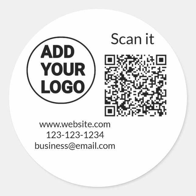 Simple minimal q r code add logo scan code name we classic round sticker (Front)