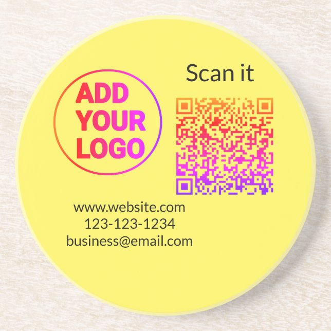 Simple minimal q r code add logo scan code name we coaster (Front)