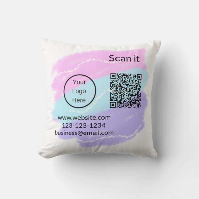 Simple minimal q r code add logo scan code name we cushion (Front)