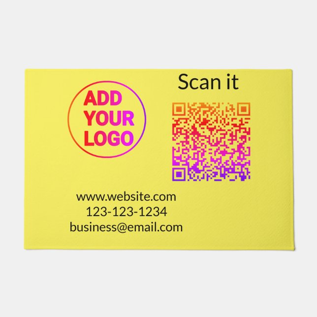 Simple minimal q r code add logo scan code name we doormat (Front)