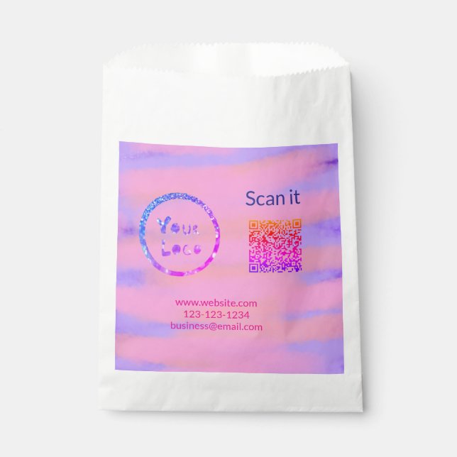Simple minimal q r code add logo scan code name we favour bags (Front)