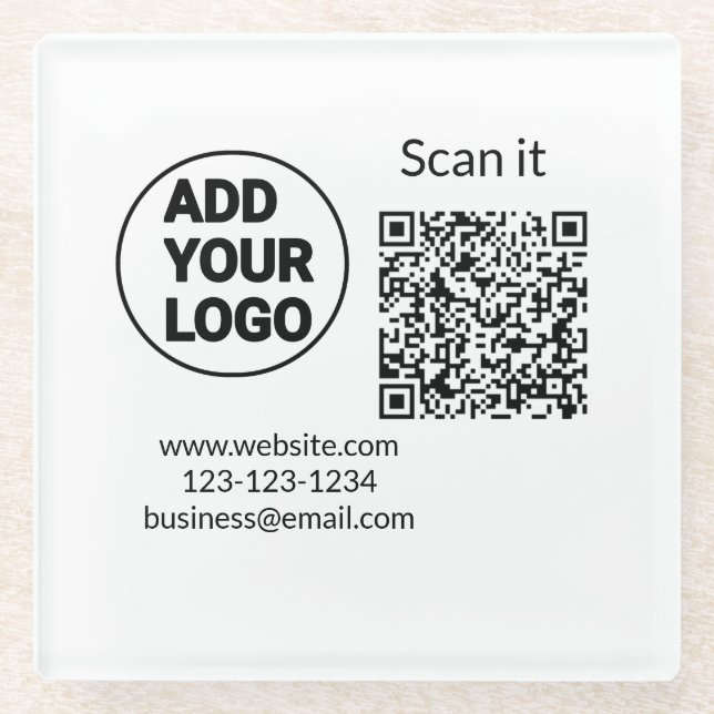 Simple minimal q r code add logo scan code name we glass coaster (Front)