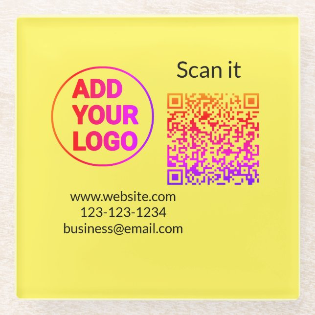 Simple minimal q r code add logo scan code name we glass coaster (Front)
