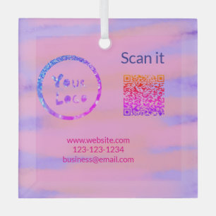 Simple minimal q r code add logo scan code name we glass tree decoration