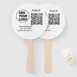 Simple minimal q r code add logo scan code name we hand fan