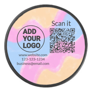 Simple minimal q r code add logo scan code name we hockey puck