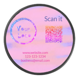 Simple minimal q r code add logo scan code name we hockey puck