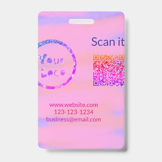 Simple minimal q r code add logo scan code name we ID badge (Front)