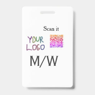 Simple minimal q r code add logo scan code name we ID badge
