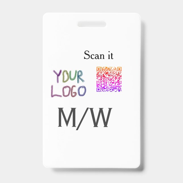 Simple minimal q r code add logo scan code name we ID badge (Front)
