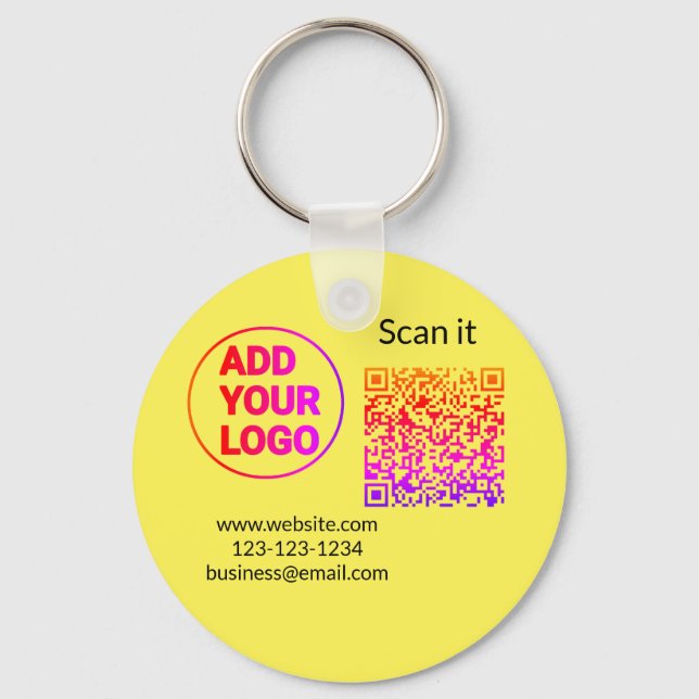 Simple minimal q r code add logo scan code name we key ring (Front)