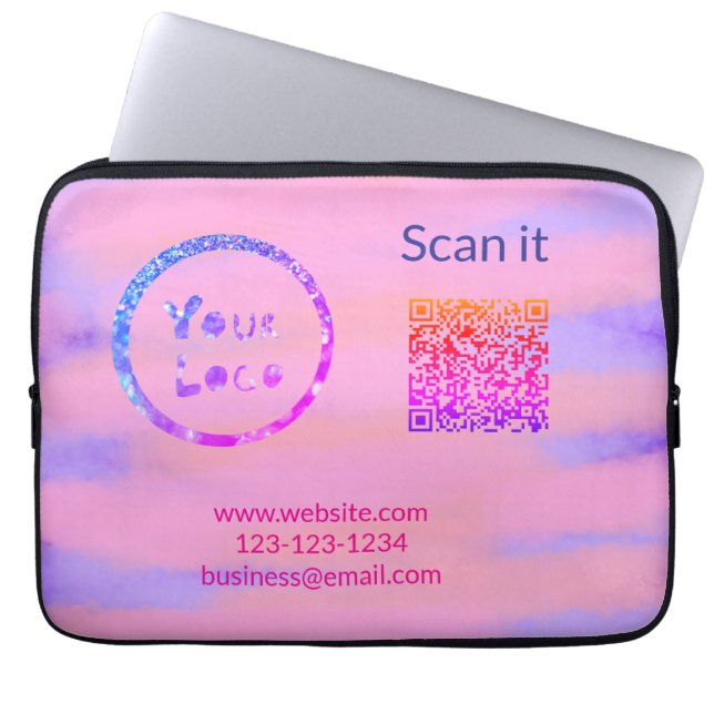 Simple minimal q r code add logo scan code name we laptop sleeve (Front)