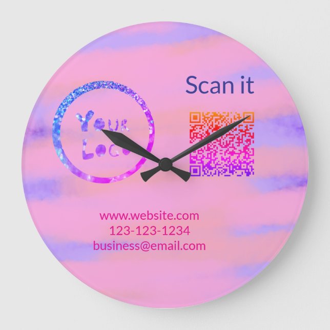 Simple minimal q r code add logo scan code name we large clock (Front)
