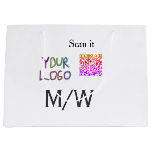 Simple minimal q r code add logo scan code name we large gift bag
