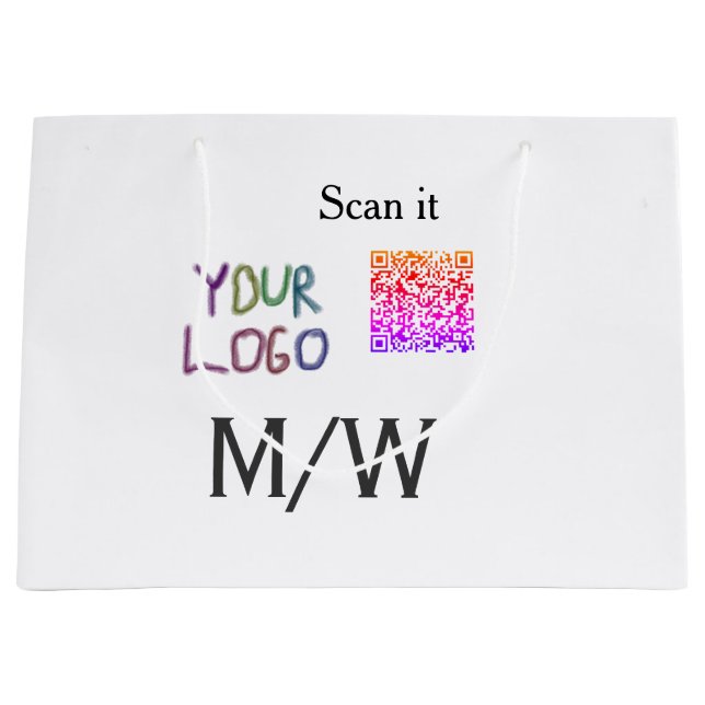 Simple minimal q r code add logo scan code name we large gift bag (Front)
