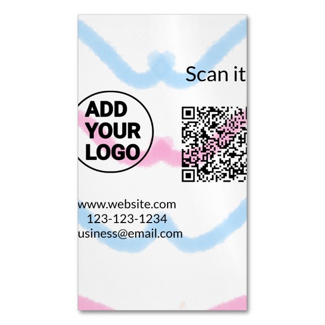 Simple minimal q r code add logo scan code name we 	Magnetic business card (Front Vertical)