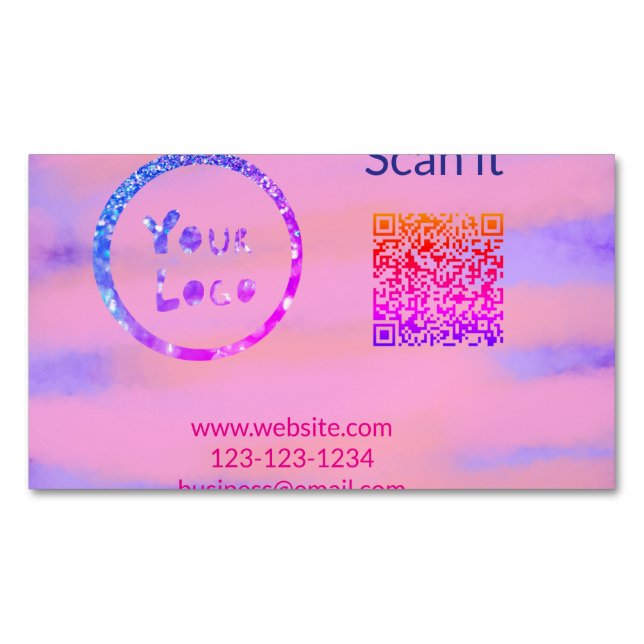 Simple minimal q r code add logo scan code name we 	Magnetic business card (Front)