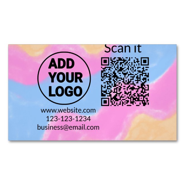 Simple minimal q r code add logo scan code name we 	Magnetic business card (Front)