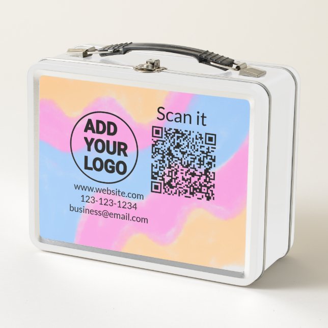 Simple minimal q r code add logo scan code name we metal lunch box (Front)
