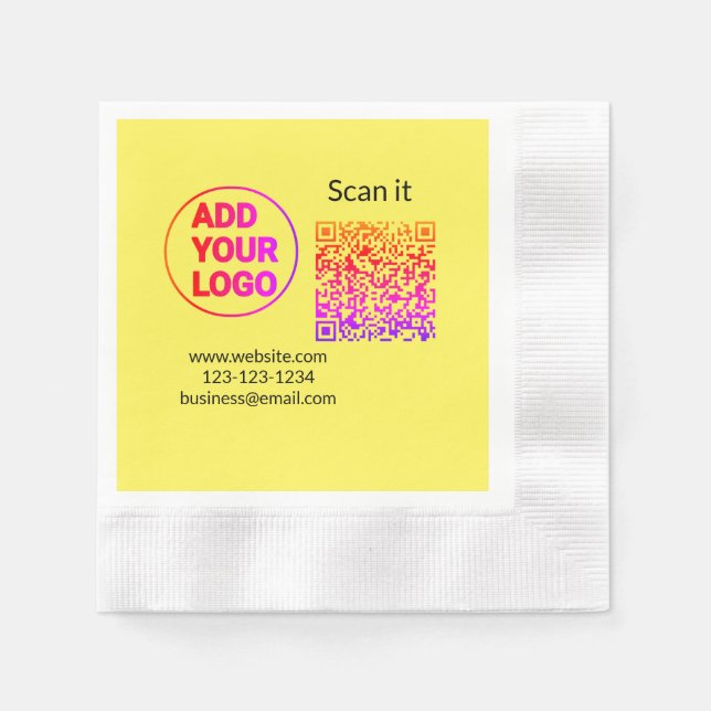 Simple minimal q r code add logo scan code name we napkin (Front)