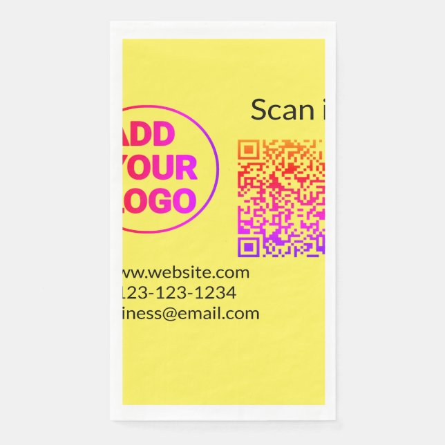 Simple minimal q r code add logo scan code name we napkin (Front)