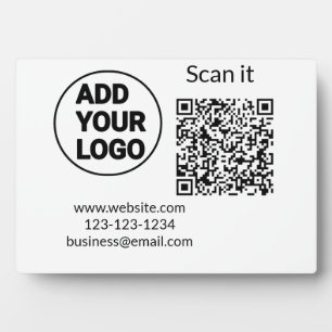 Simple minimal q r code add logo scan code name we plaque
