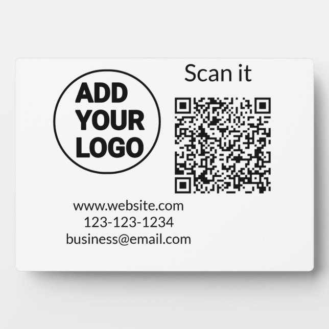 Simple minimal q r code add logo scan code name we plaque (Front)
